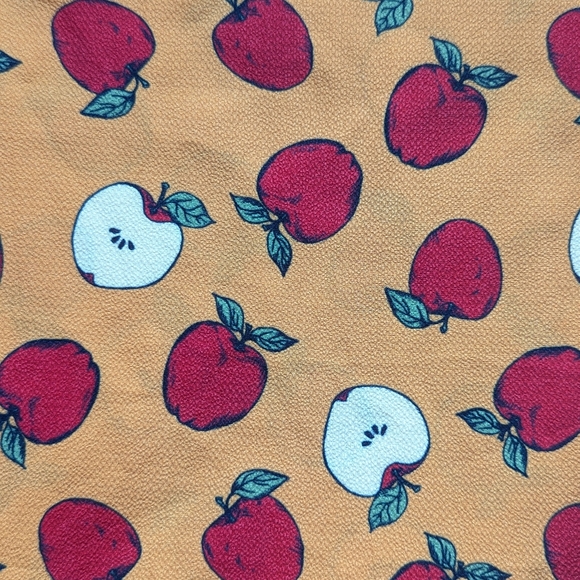 Modcloth V-Neck Red Apple Print Orange Short Tie Sleeve Blouse Size Large EUC - Picture 8 of 9